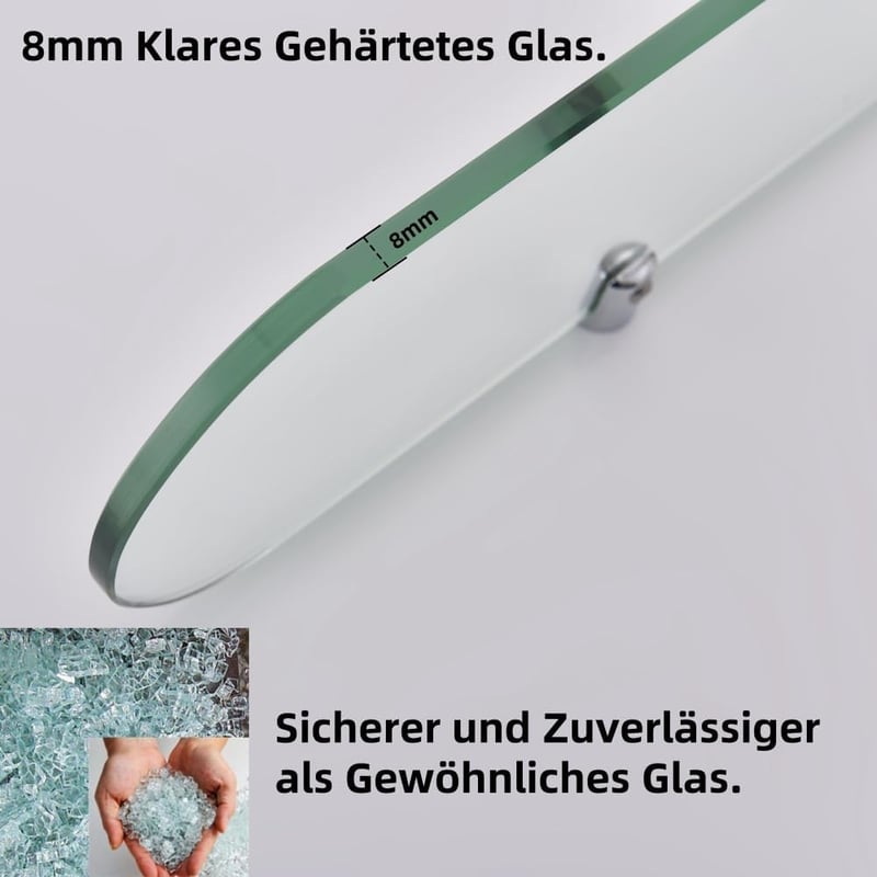 Raft de perete din sticlă securizată HomeHeng 8 mm, cu cleme de fixare cromate, transparent, 35 x 12 cm, pentru baie