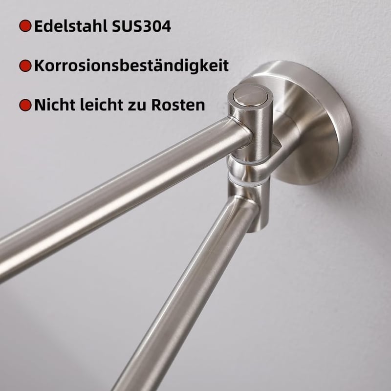 HomeHeng Kétszáras forgatható törölközőtartó rozsdamentes acél fényes króm fali törölközőrúd fúrással H91201B