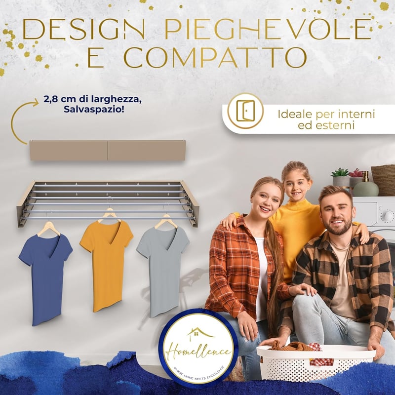 Homellence Összecsukható Falra Szerelhető Ruhaszárító 100cm Bézs - 100 cm, Beige/Cappuccino