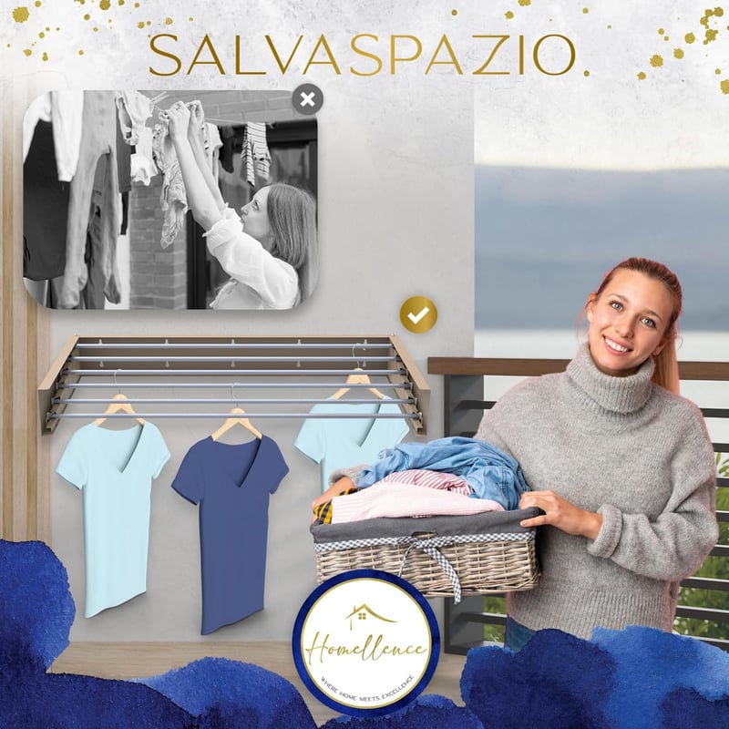 Homellence Összecsukható Falra Szerelhető Ruhaszárító 100cm Bézs - 100 cm, Beige/Cappuccino