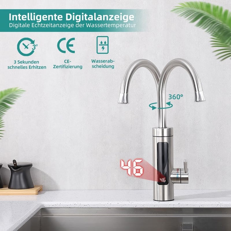 HOMELODY Elektromos Csaptelep Instant Vízmelegítővel 230V Rozsdamentes Acél LED Kijelzővel