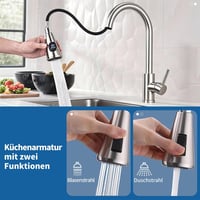 HOMELODY kihúzható konyhai csap LED hőmérséklet-kijelzővel, rozsdamentes acél, 2 vízsugár 4