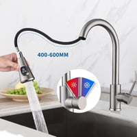 HOMELODY kihúzható konyhai csap LED hőmérséklet-kijelzővel, rozsdamentes acél, 2 vízsugár 3