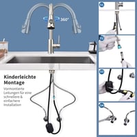 HOMELODY kihúzható konyhai csap LED hőmérséklet-kijelzővel, rozsdamentes acél, 2 vízsugár 7