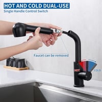 HOMELODY Kihúzható Konyhai Csaptelep 2 Vízsugár Típussal, 304 Rozsdamentes Acél, 360° Forgatható, Fekete Egykaros Mosogató Csap, 50 cm Kihúz 4