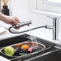 HOMELODY Kihúzható Konyhai Csaptelep - Króm Bevonatú Sárgaréz, 120° Elforgatható, 2 Vízsugár Típus, Mosogatóhoz 2