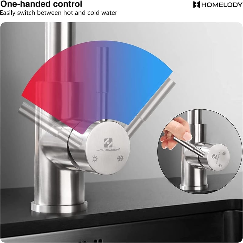 HOMELODY Konyhai Csaptelep 360° Forgatható Zuhanyfejjel, Kétfunkciós Spray, Rozsdamentes Acél
