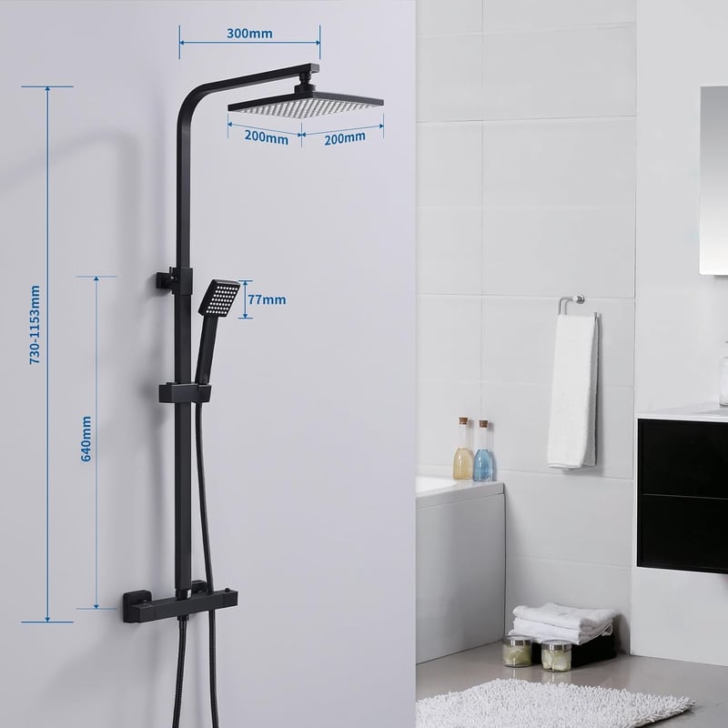 HOMELODY Termosztátos Zuhanysystem Fekete Rozsdamentes Esőzuhany Kézi Fejzuhannyal