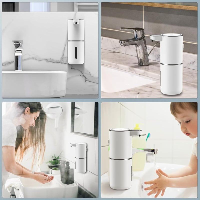 HOMELYLIFE 380ml Automata Szappan Adagoló - Újratölthető Érintésmentes Habszappan Adagoló, 4 Fokozatú, IR Szenzoros, Falra Szerelhető, Vízál