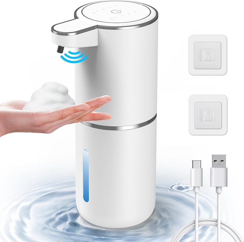 HOMELYLIFE 380ml Automata Szappan Adagoló - Újratölthető Érintésmentes Habszappan Adagoló, 4 Fokozatú, IR Szenzoros, Falra Szerelhető, Vízál