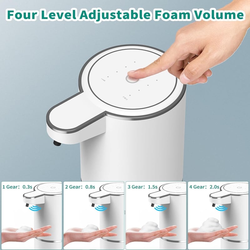 HOMELYLIFE 380ml Automata Szappan Adagoló - Újratölthető Érintésmentes Habszappan Adagoló, 4 Fokozatú, IR Szenzoros, Falra Szerelhető, Vízál