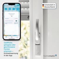 Senzor na kľučku okna Homematic IP 142800A0 s bielym a strieborným krytom, digitálny senzor, inteligentné monitorovanie okien, energeticky úsporné vykurovanie, ovládanie cez aplikáciu 2