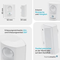 Homematic IP Snímač pohybu so senzorom stmievania 142722A0 biely, interiérový, smart domácnosť, aplikácia, alarm, osvetlenie, úspora energie, Smart Home 3