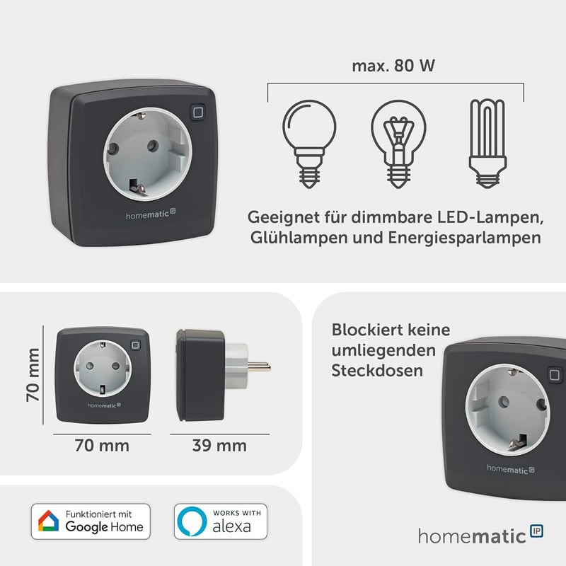 Homematic IP Smart Home Dimmer Aljzat Fázisszabályozás Antracit - Switch and dim, anthracite