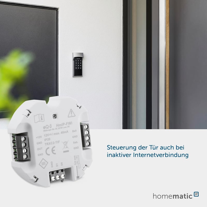 Homematic IP Wiegand Interfész - Smart Home Rendszerbe Integrálható Kódzár Csatlakozó, Szürke, 12V, eQ-3 AG HmIP-FWI