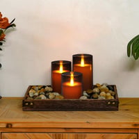 Set 3 Lumânări LED Flameless Gri Homemory cu Efect de Pâlpâire - Temporizator 2/4/6/8 Ore, Lumânări Electrice 5