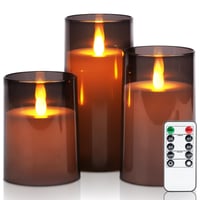 Set 3 Lumânări LED Flameless Gri Homemory cu Efect de Pâlpâire - Temporizator 2/4/6/8 Ore, Lumânări Electrice 1