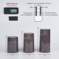 Set 3 Lumânări LED Flameless Gri Homemory cu Efect de Pâlpâire - Temporizator 2/4/6/8 Ore, Lumânări Electrice 6