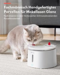 HomeRunPet Macska Ivókút Porcelán Tetővel és Vezeték Nélküli Szivattyúval, 20 dB Ultra Csendes Vízadagoló Macskáknak és Kutyáknak, 2L 2