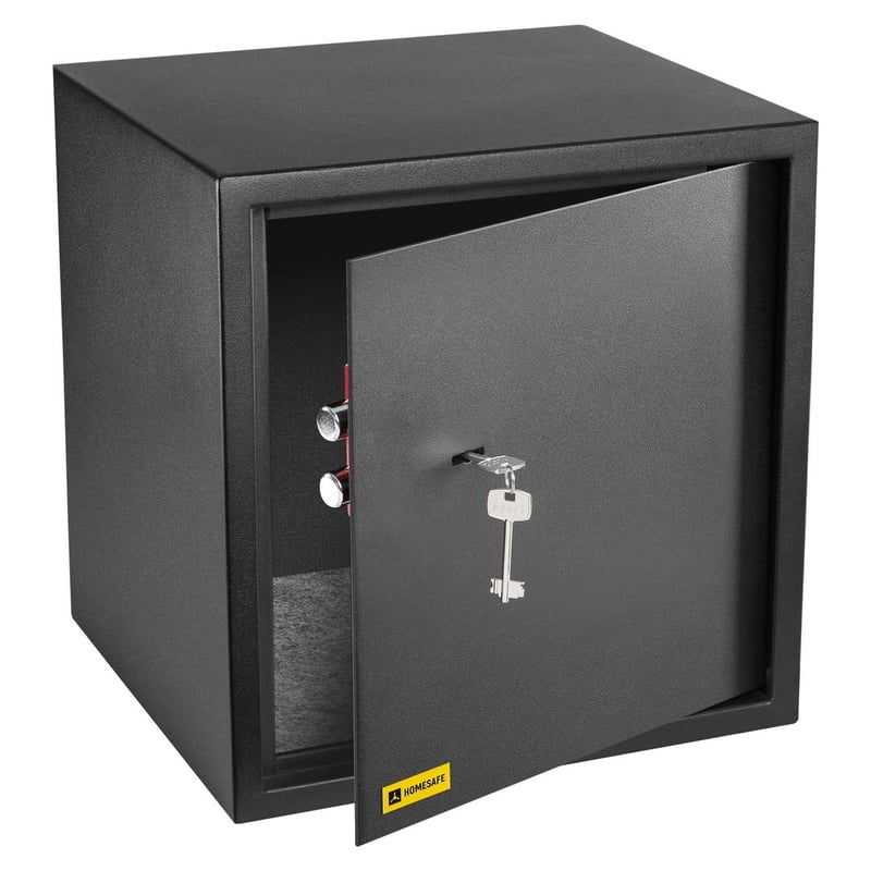 HomeSafe HV38K sef za namještaj s ključem - 38x35x35 cm čelični sef za pohranu novca, nakita i dokumenata, mogućnost pričvršćivanja na zid i pod