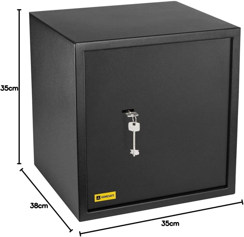 HomeSafe HV38K Bútorszéf Kulcsos Zárral - 38x35x35 cm Acél Páncélszekrény Pénz, Ékszer és Dokumentum Tárolásához, Falra és Padlóra Rögzíthet
