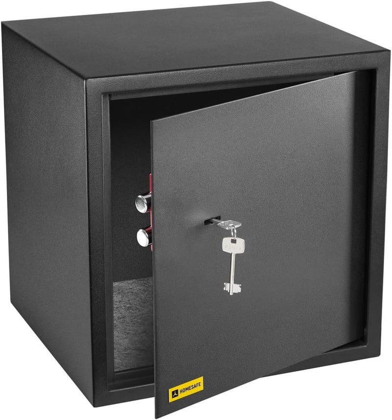 HomeSafe HV38K Bútorszéf Kulcsos Zárral - 38x35x35 cm Acél Páncélszekrény Pénz, Ékszer és Dokumentum Tárolásához, Falra és Padlóra Rögzíthet