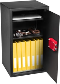 HomeSafe HV70K Széf Kulcsos Zárral, 70x40x36 cm, Nagy Méretű Acél Páncélszekrény Otthoni Értéktároláshoz, 2 Állítható Polccal, Falra Szerelh 6