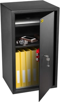 HomeSafe HV70K Széf Kulcsos Zárral, 70x40x36 cm, Nagy Méretű Acél Páncélszekrény Otthoni Értéktároláshoz, 2 Állítható Polccal, Falra Szerelh 4