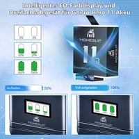 Set 2 acumulatori Homesuit Enduro 1800 mAh cu încărcător LCD cu 3 canale, compatibil cu GoPro Hero 11 Black, Hero 10 Black, Hero 9 Black 6