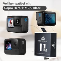 Set 2 acumulatori Homesuit Enduro 1800 mAh cu încărcător LCD cu 3 canale, compatibil cu GoPro Hero 11 Black, Hero 10 Black, Hero 9 Black 2