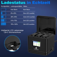 Set 3 acumulatori Homesuit Hero 13 Enduro 2300 mAh cu afișaj LCD, încărcător USB Type-C cu 3 canale, compatibil cu GoPro Hero 13 Black 5