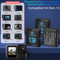 Set 3 acumulatori Homesuit Hero 13 Enduro 2300 mAh cu afișaj LCD, încărcător USB Type-C cu 3 canale, compatibil cu GoPro Hero 13 Black 2