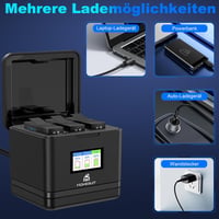 Set 3 acumulatori Homesuit Hero 13 Enduro 2300 mAh cu afișaj LCD, încărcător USB Type-C cu 3 canale, compatibil cu GoPro Hero 13 Black 6