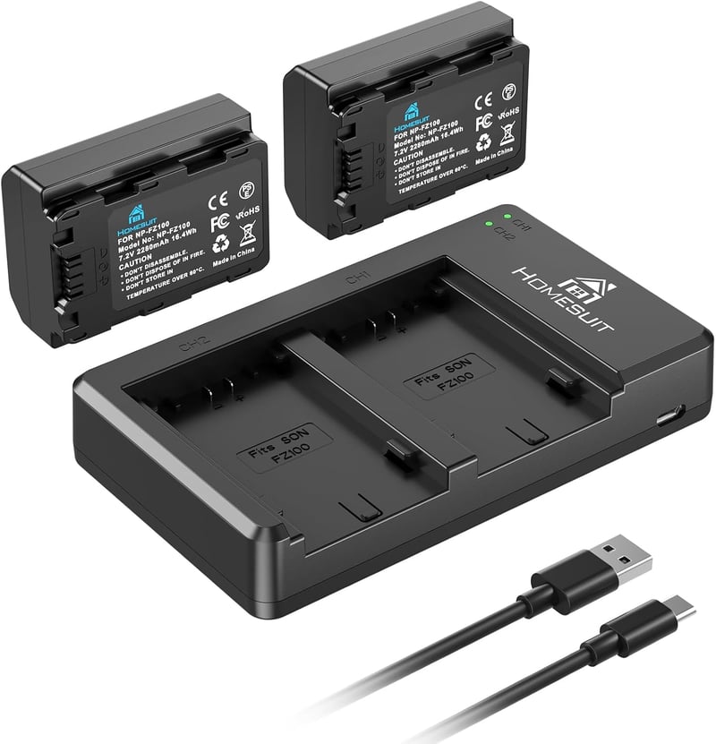 Homesuit NP-FZ100 Akkumulátor Csomag (2db) és Dupla Töltő Sony ZV-E1 FX3 A7RIII A7RV A7IV A7C A6600 A6700 Alpha A1 A9 Fényképezőgépekhez 228