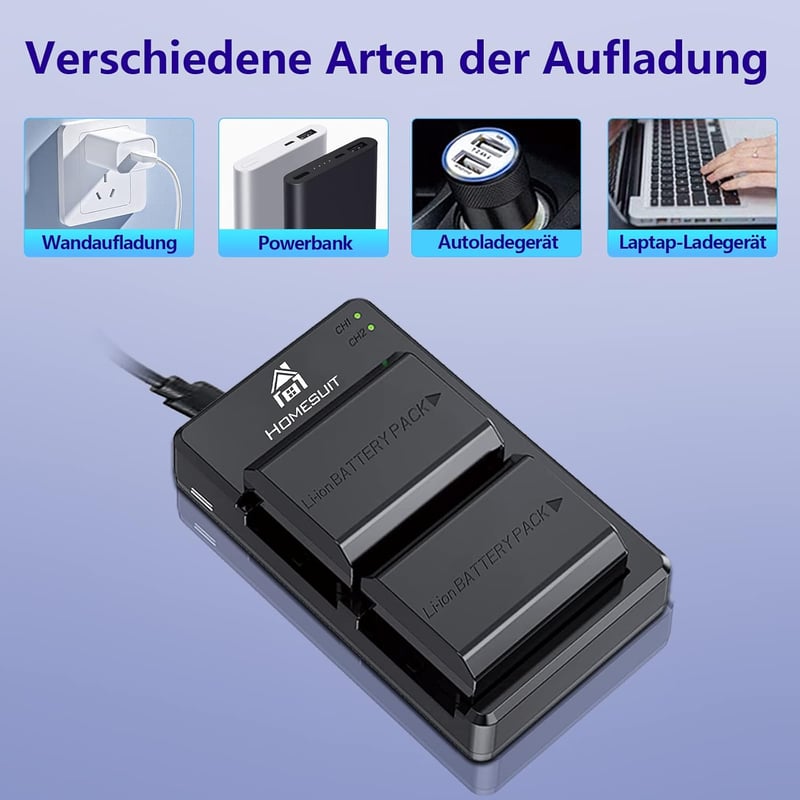 Homesuit NP-FZ100 Akkumulátor Csomag (2db) és Dupla Töltő Sony ZV-E1 FX3 A7RIII A7RV A7IV A7C A6600 A6700 Alpha A1 A9 Fényképezőgépekhez 228