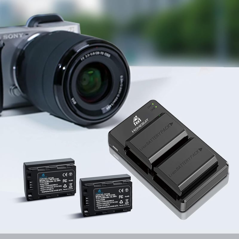 Homesuit NP-FZ100 Akkumulátor Csomag (2db) és Dupla Töltő Sony ZV-E1 FX3 A7RIII A7RV A7IV A7C A6600 A6700 Alpha A1 A9 Fényképezőgépekhez 228