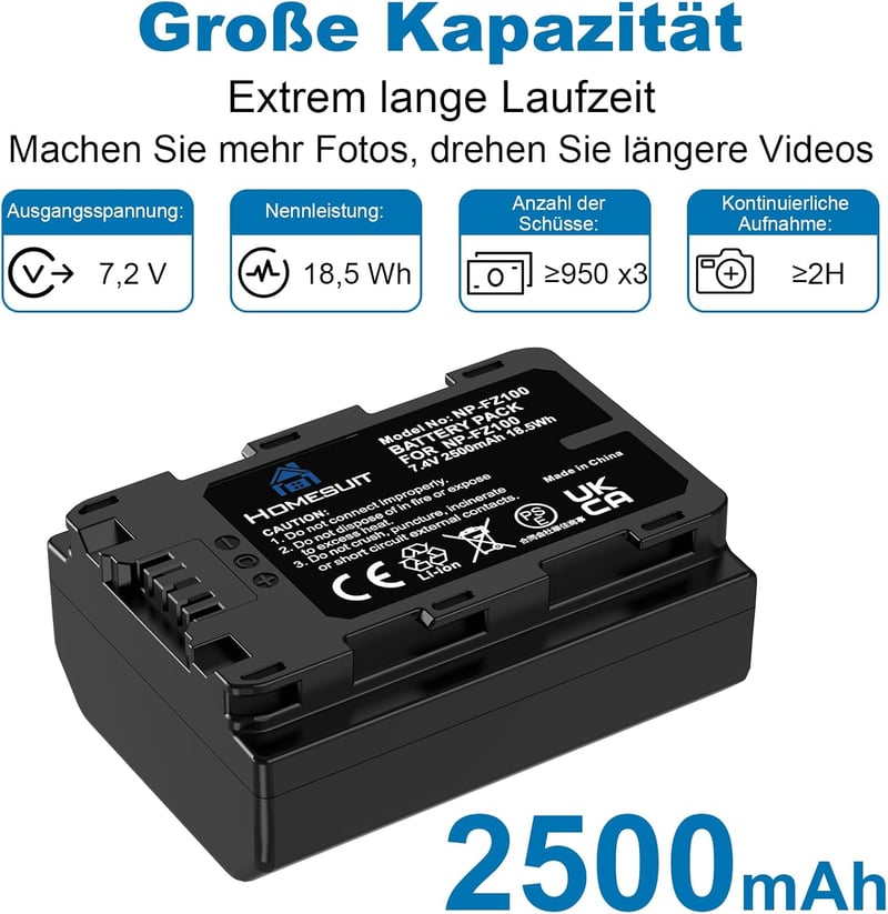 Homesuit NP-FZ100 Akkumulátor Szett 2500 mAh 3 db + LCD Töltő Sony ZV-E1 FX3 A7R III IV V A7S III A7 III IV C A6600 A6700 Alpha A1 A9 Kamerá