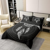 Homewish 100% pamut álomfogó ágyneműhuzat garnitúra 200x200 Boho mandala fekete-fehér 2 párnahuzattal 2