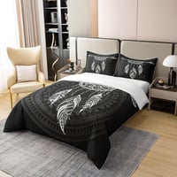 Homewish 100% pamut álomfogó ágyneműhuzat garnitúra 200x200 Boho mandala fekete-fehér 2 párnahuzattal 3