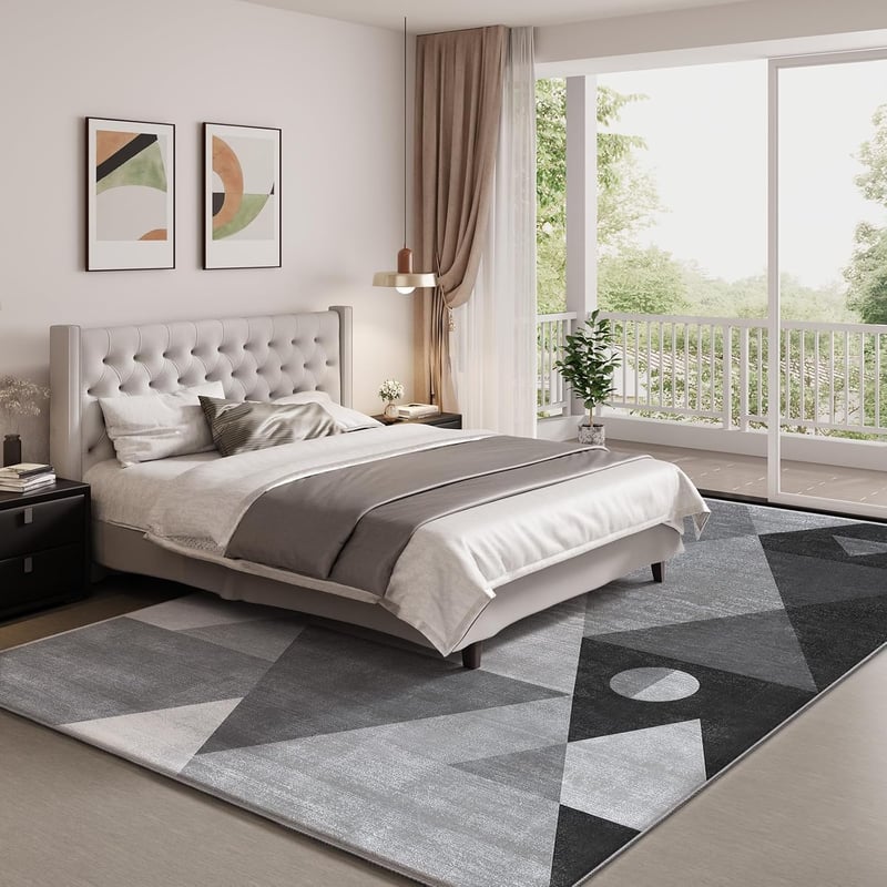 HOMFINE Modern geometrikus szőnyeg szürke 200 x 300 cm 10 mm vastag, mosható rövid szál, csúszásgátló aljjal nappaliba