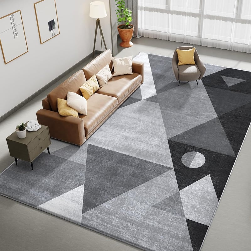 HOMFINE Modern geometrikus szőnyeg szürke 200 x 300 cm 10 mm vastag, mosható rövid szál, csúszásgátló aljjal nappaliba