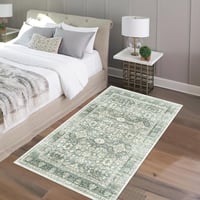 HOMFINE Vintage Szőnyeg 300x400cm Zöld Mosható Rövid Szálú Nappali Hálószoba Szőnyeg 9