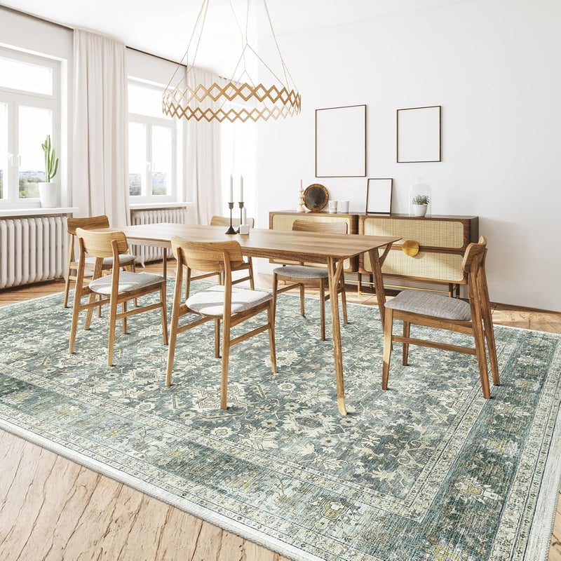 HOMFINE Vintage Szőnyeg 300x400cm Zöld Mosható Rövid Szálú Nappali Hálószoba Szőnyeg