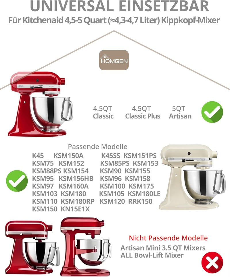HOMGEN Pourer Guard KitchenAid 4,5-5 literes keverőgéphez Splash Guard