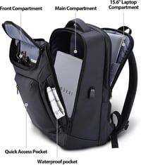HOMIEE 15,6 Hüvelykes Laptop Hátizsák Férfiaknak - Vízálló Utazótáska USB Töltőporttal, Városi Használatra, Repülőgépen Kézipoggyászként 3