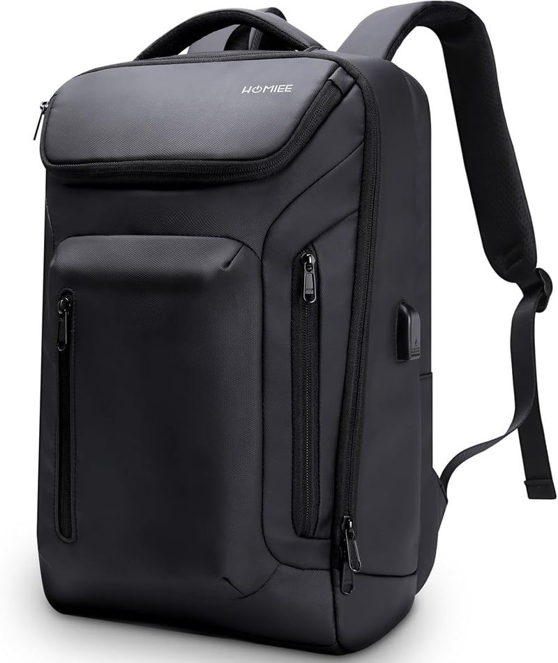 HOMIEE 15,6 Hüvelykes Laptop Hátizsák Férfiaknak - Vízálló Utazótáska USB Töltőporttal, Városi Használatra, Repülőgépen Kézipoggyászként