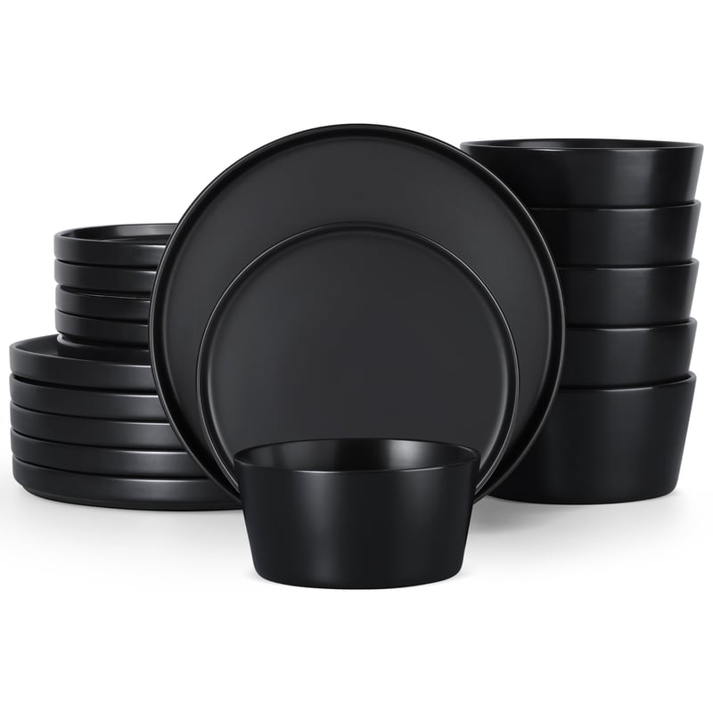 Set de veselă din ceramică Homikit, 18 piese pentru 6 persoane, farfurie întinsă, farfurie pentru desert, bol pentru cereale, compatibil cu microunde și mașina de spălat vase, rezistent la zgârieturi