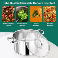 Homikit 22 cm rozsdamentes acél főzőedény 4,7 L indukciós serpenyő üvegfedővel 4
