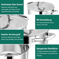 Homikit 22 cm rozsdamentes acél főzőedény 4,7 L indukciós serpenyő üvegfedővel 3