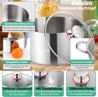 Homikit 3 rétegű rozsdamentes acél főzőedény üvegfedővel - 24 cm, 5,3 L 3